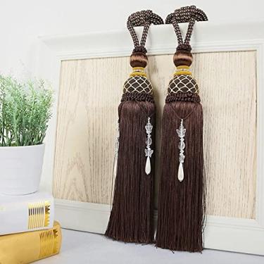 Imagem de 2 Pçs Cortina tieback Bola Pendurada Gancho de Cortina Bandagem Amarração Cinta Lobbing Borla Fivela Tieback Decoração de Casa, Chocolate, 2 Pçs Preço
