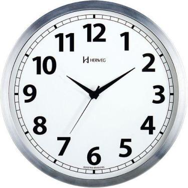 Imagem de Relógio De Parede Alumínio Prata Herweg 24cm Números Grandes