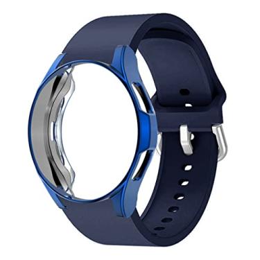 Imagem de Pulseira de relógio de 20 mm, compatível com Samsung Galaxy Watch 5 40 mm, pulseira de silicone fina macia com TPU capa de relógio de cobertura total para Galaxy Watch 4 40 mm feminina masculina pulseira esportiva, azul mentinnight