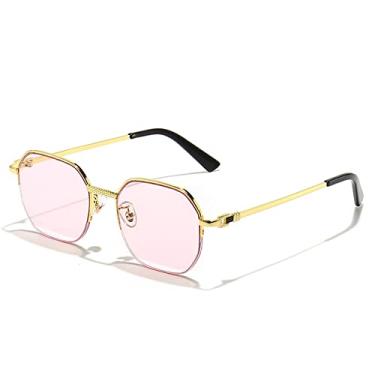 Imagem de Óculos de Sol Quadrado Meia Armação Masculina Moda Metal Design Luxo Óculos para Mulheres Óculos Masculinos, C03 Ouro Rosa, A