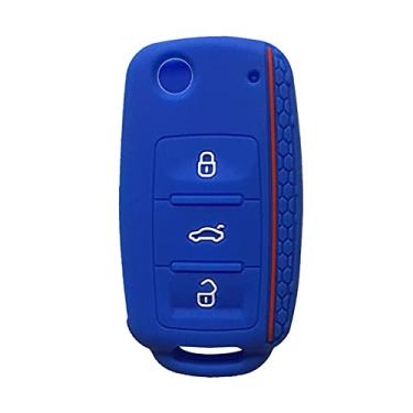 Imagem de CSHU Capa de silicone para chave do carro Capa do chaveiro do anel Bolsa da chave, adequado para VW Golf 4 5 6 7 Bora Jetta POLO MK4 MK6 Bora Passat B5 B6 Superb Tiguan Beetle, azul