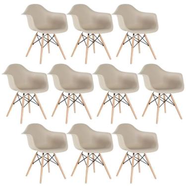 Imagem de Kit 10 Cadeiras Charles Eames Eiffel Daw Com Braços E Pés De Madeira Clara Nude