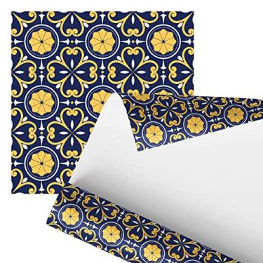 Imagem de Papel De Parede Adesivo Arabesco Retro Azul Amarelo 2,80m