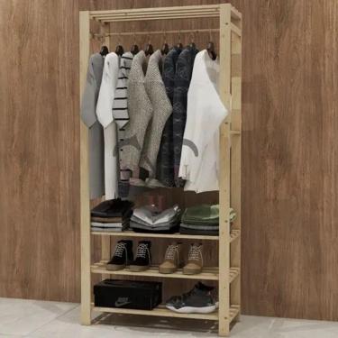 Imagem de Cabideiro Arara Pinus Prateleiras Toalhas Roupas Intimas