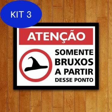 Imagem de Kit 3 Placa Decorativa - Somente Bruxos Nesta Área - Legiao Nerd