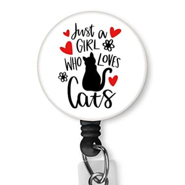 Imagem de Rkvre Just A Girl Who Loves Cats Clipe de crachá de enfermeira retrátil Suporte de crachá de enfermeira Cordão de identificação de enfermeira Cordão de nylon com clipe de jacaré, Preto, P