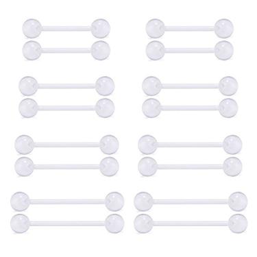 Imagem de Anéis de língua para mamilo transparente da vcmart Barra de retentor de barra de acrílico 14G Bioflex Piercing Body Jewelry 16 peças 12/14/16/18 mm