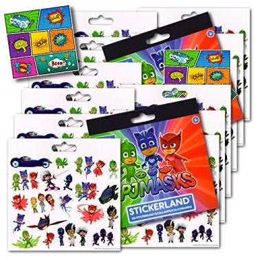 Imagem de PJ Masks Stickers Favors de festa - pacote de 12 folhas com mais de 240 adesivos PJ Masks Catboy, Owlette, Gekko, Night Ninja