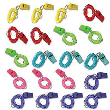 Imagem de Hosfairy 24 peças pulseira de plástico apito chaveiro esportes ao ar livre pulso cesta de páscoa decoração de festa de aniversário