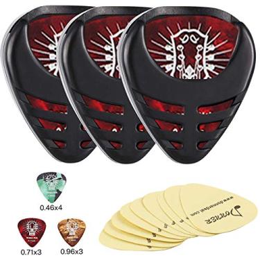 Imagem de Donner Suporte de palhetas de guitarra, com estojo de palhetas, pacote com 3, 10 palhetas de guitarra contém palhetas finas, médias e pesadas, 9 adesivos 3M, adequado para guitarra acústica guitarra