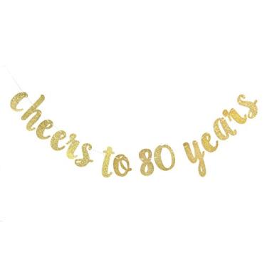 Imagem de Banner Cheers to 80 Anos - Decorações de Festa de Aniversário Feliz 80º - Decorações de Aniversário de Casamento 80º - Ouro