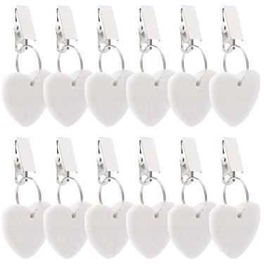 Imagem de ZEAYEA 12 peças ganchos de toalha de mesa, toalha de mesa de pedra em forma de coração branca pesos com clipes de aço inoxidável, pingente de toalha de mesa para piquenique ao ar livre decoração de mesa de jantar familiar