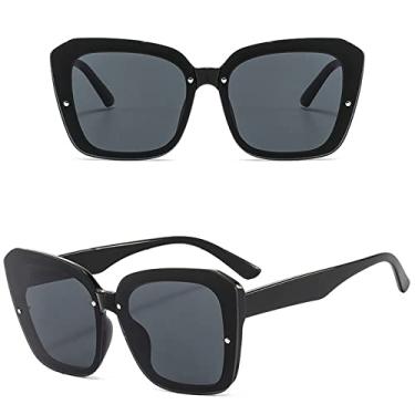 Imagem de Moda Óculos de Sol Quadrado Feminino Homens Luxo Cores Doces Armação Grande Óculos de Sol Feminino Elegante Designer Branco Rebite Óculos, C1 preto preto, tamanho único