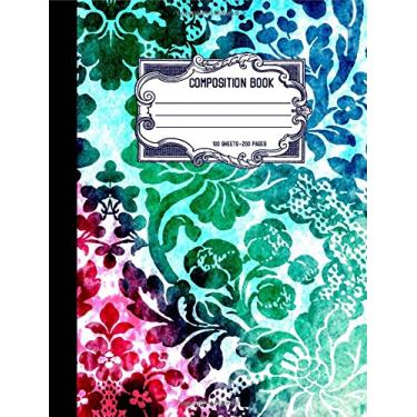 Imagem de Caderno de composição: Caderno de redação pautado de renda floral - 24 x 19 cm - 100 folhas/200 páginas - Capa brilhante macia
