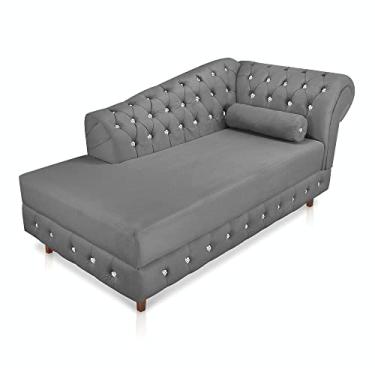 Imagem de Divã Chesterfield 165 cm Capitonado com Strass Suede Grafite - D'Rossi