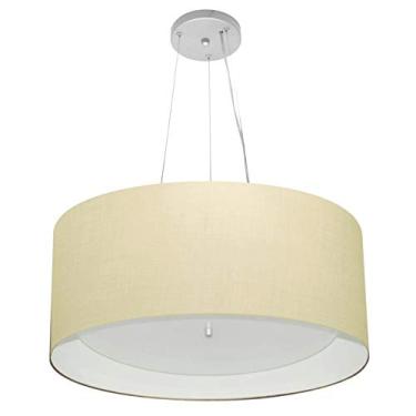 Imagem de Lustre Pendente Cilíndrico Cúpula Duplo Tecido 50x25 cm, Vivare Iluminação, Pendente4145 LABR, Algodão Cru/Branco, Médio