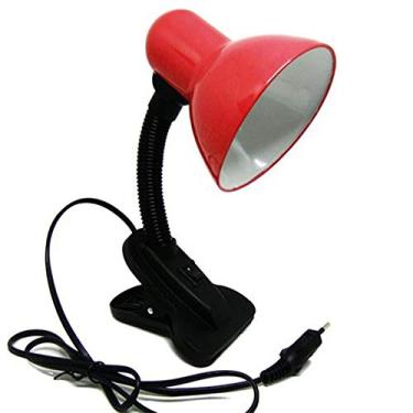 Imagem de Luminaria Articulavel De Mesa Com Garra Sala Trabalho Escritorio Abajur vermelho Presilha