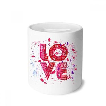Imagem de Caixa para dinheiro com pintura de amor rosa Dia dos Namorados caixa de cerâmica porta-moedas presente de cofrinho