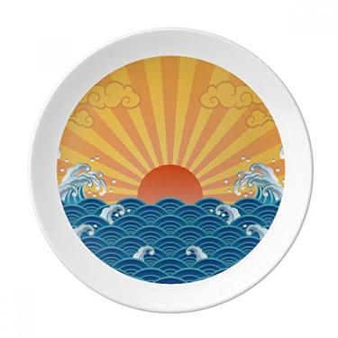 Imagem de Prato de sobremesa de porcelana decorativa Sun Cloud Sea Water Weather com padrão de água e clima