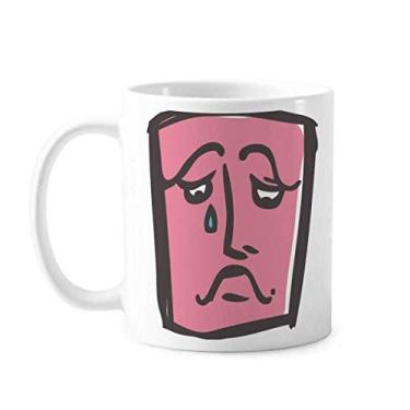 Imagem de Caneca rosa abstrata com desenho de rosto triste xícara de cerâmica café porcelana louça