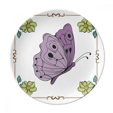 Imagem de Borboleta roxa com citação prato decorativo de porcelana salver louça de jantar