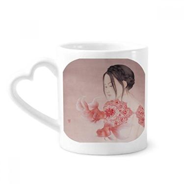 Imagem de Caneca de café de cerâmica com pintura chinesa de corte de papel, copo de coração de vidro