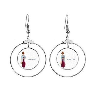 Imagem de Bohe mia wind brincos de desenho animado moda argola pendente, joia circular