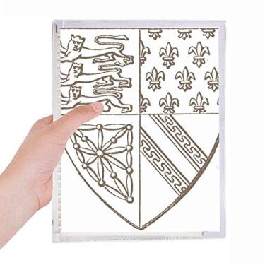 Imagem de Caderno com estampa de escudo de leão e arte barroca preta e branca com folhas soltas para diário recarregável