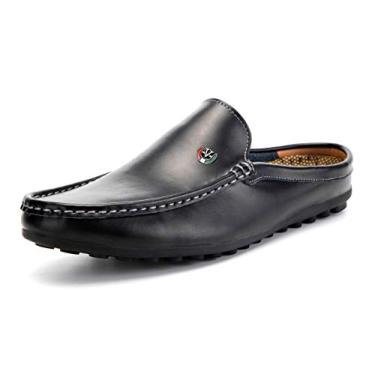Imagem de Pantufas masculinas clássicas de couro para escritório, casuais, sem cadarço, mocassins e sem costas, Black/Black, 9