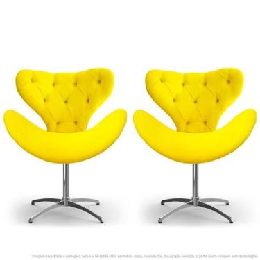 Imagem de Kit 2 Cadeiras Decorativas Poltronas Egg Com Capitonê Amarela Com Base