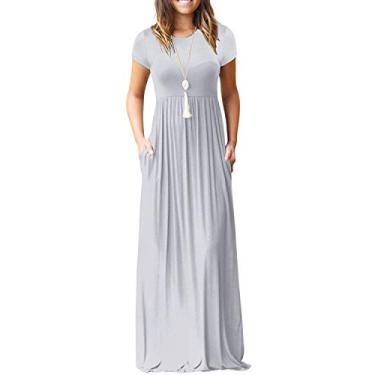 Imagem de Vestido maxi feminino casual de verão da I2CRAZY com bolsos, 1light Gray, L