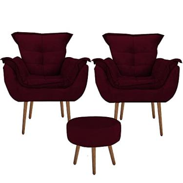 Imagem de KIT 02 Poltrona Decorativa Perola + Puff Redondo Bordo - Moveis Aguias