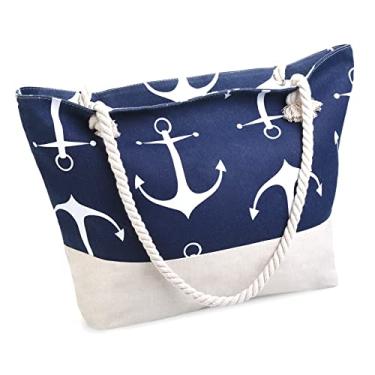 Imagem de OZCHIN Bolsa de praia grande para mulheres, suprimentos de praia, ótimos e Natal para mulheres, Azul marinho