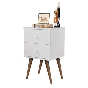 Imagem de Mesa De Cabeceira com 2 gavetas e pés retrô 30cm - Branco - Candy - Mania de Móveis