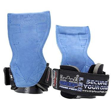 Imagem de (Large 19cm - 22cm Wrist Size, Blue Nubuck Leather) - Lifting Grips PRO Weight Gloves Best Heavy Duty Straps Alternative to Power Hooks Deadlifts Adjustable Neoprene Padded Wrist Wrap