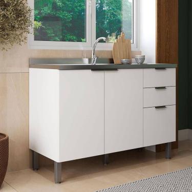 Imagem de Balcão Bartira Universal com 1 Pia, 2 Portas e 3 Gavetas - 120cm de largura	