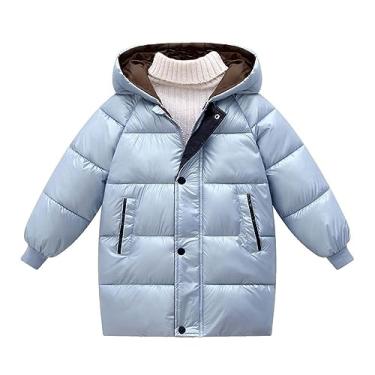 Imagem de Jaqueta infantil acolchoada com capuz e zíper à prova de vento casaco longo meninos meninas jaquetas grossas de inverno com bolso, C, 5-6 Anos