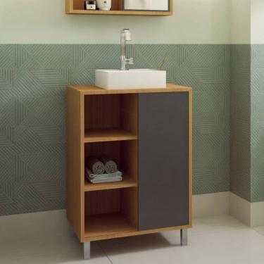 Imagem de Gabinete para Banheiro 60cm 1 Porta de Correr Julia Mel/Grafite