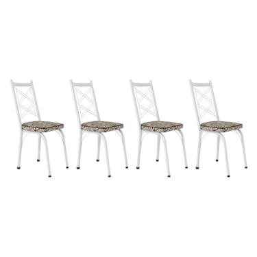 Imagem de Kit 4 Cadeiras de Cozinha Delaware Estampado Cedro Pés de Ferro Branco - Pallazio