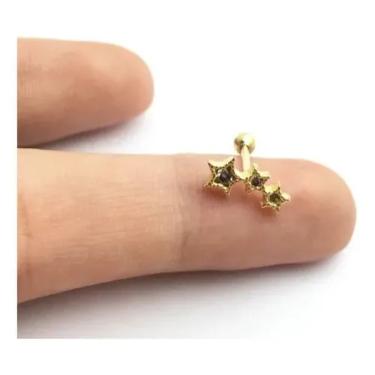 Imagem de Piercing Cartilagem Tragus com 3 Estrelas com Pedras Ouro 18k CO43K096