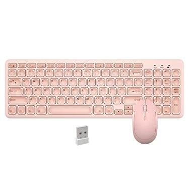 Imagem de Combo de teclado e mouse sem fio, JieruiDeng 2,4 GHz, USB, sem fio, silencioso, teclado e mouse, uso em casa, escritório, computador, desktops, Mac (rosa)
