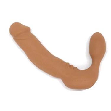 Imagem de Vibrador duplo sem alças de silicone resistente REALDOE ® sem arnês (sem vibrador) tamanho grosso em cacau bronze