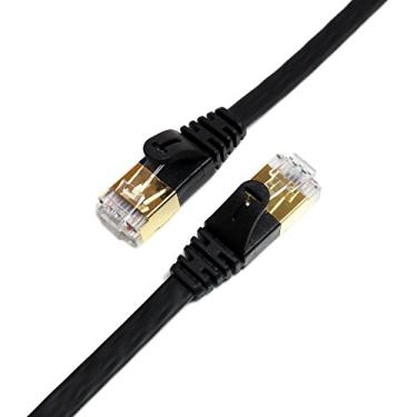Imagem de Tera Grand – Cabo de patch Ethernet premium CAT7 blindado duplo 10 Gigabit 600 MHz para rede LAN de roteador de modem – Construído com conectores RJ45 banhados a ouro e blindados, Black - Flat, 6 FT