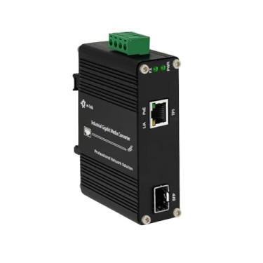 Imagem de Conversor de mídia de fibra Gigabit Ethernet industrial de rede endurecida 100/1000BASE-X SFP para 10/100/1000BASE-T 30W PoE+ conversor de mídia trilho DIN e montagem na parede 12-48V DC