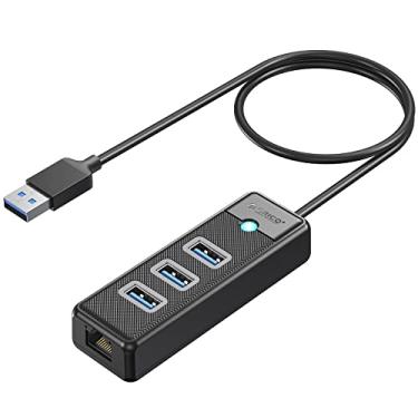 Imagem de ORICO Adaptador USB 3.0 para Ethernet, hub USB 3.0 4 em 1 com adaptador Ethernet RJ45 10/100/1000 Gigabit com cabo de 0,5 m compatível com Mac OS 10.X e superior, Linux, Android-Black