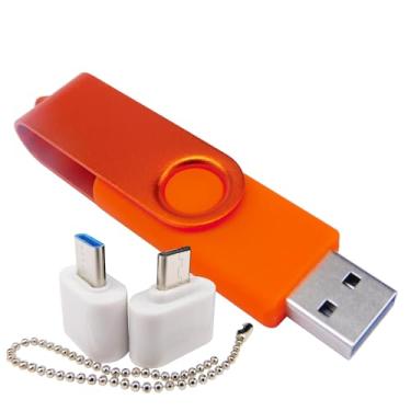 Imagem de Pen Drive USB de capacidade mini pen drives com 1 OTG (micro USB) e 1 adaptador tipo C (USB-C) para celular (laranja 128 MB)