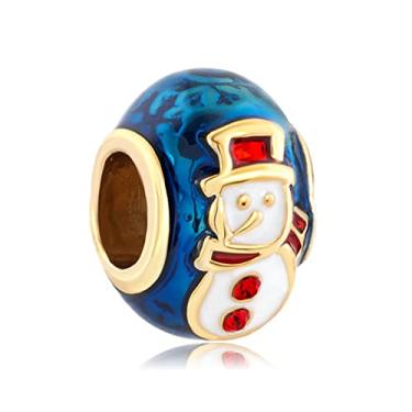 Imagem de MiWangLing Boneco de neve de Natal, chapéu de Papai Noel, floco de neve, berloque para pulseira Pandora, presente de Natal, Metal Strass Cristal Metal esmalte Strass cristal, Base