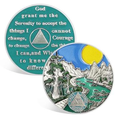 Imagem de CHURYUML Moeda de sobriedade de 11 anos presentes de sobriedade de onze anos para mulheres homens moedas AA e medalhões alcoólicos anônimos presentes de aniversário sóbrio