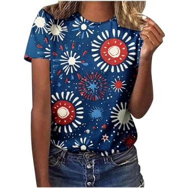 Imagem de Camisetas femininas de 4 de julho de manga curta, bandeira americana, gola redonda, camisetas estampadas modernas casuais de verão, 4 de julho 10 multicolorido, M