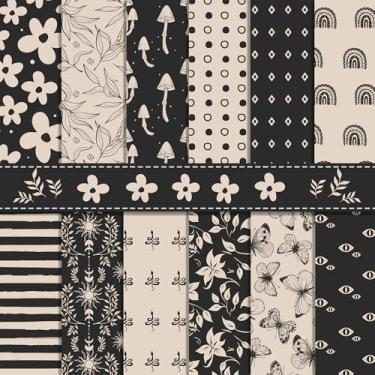 Imagem de Pacote de papel vintage Boho Scrapbook, 24 folhas/12 desenhos dupla face marfim preto papel artesanal, cartolina decorativa para fazer cartões, álbum de fotos, diário, faça você mesmo, 29 x 39 cm